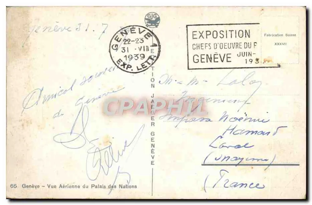 Genf — Luftbild des Palais des Nations — Jaeger Genf XXXVII - Rückseite