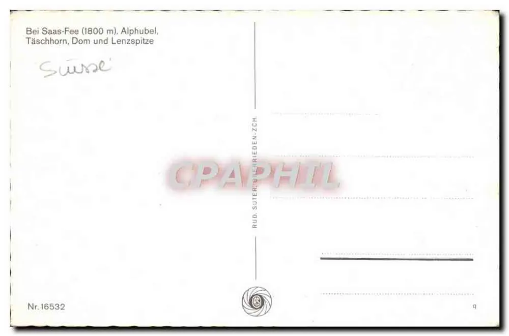 Vila nevada — chalés e montanhas — Rud. Suter, Suterenrieden-ZCH, n°16532 - Verso