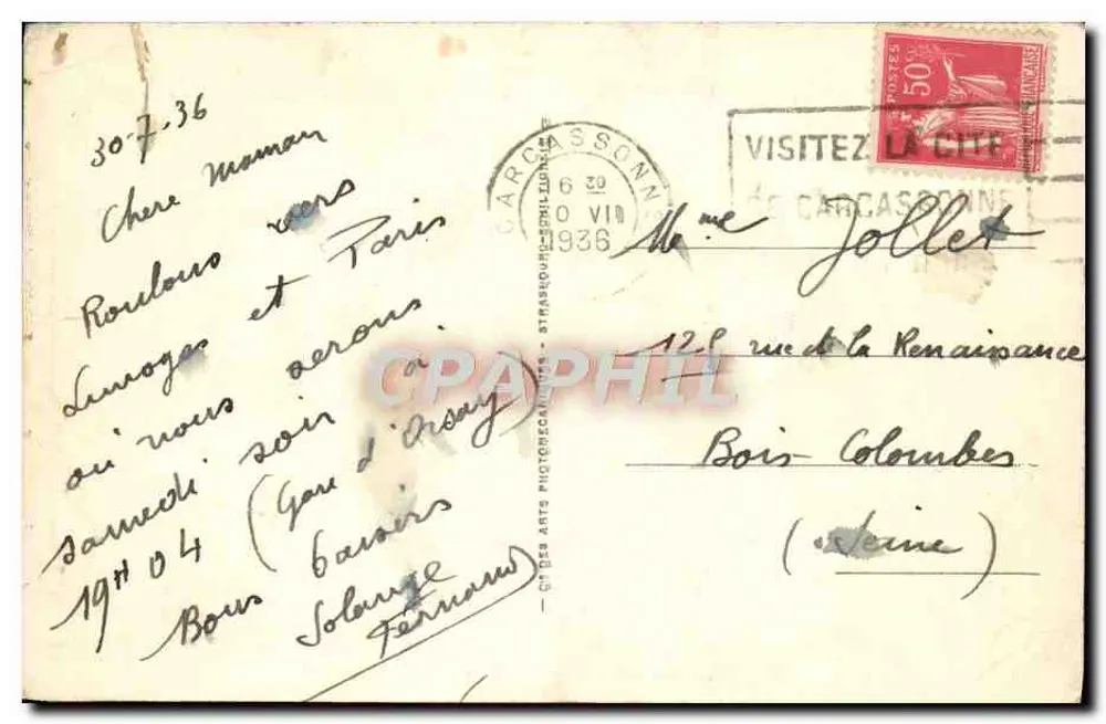 Carcassonne — A Cidade e o rio Aude — ND. - Verso