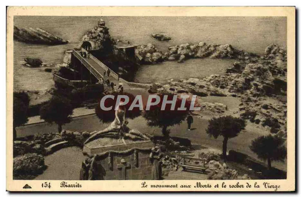 Biarritz — Denkmal der Toten und der Felsen der Jungfrau — Verlag: Cie des Arts Photographiques, Nr. 154 - Vorderseite