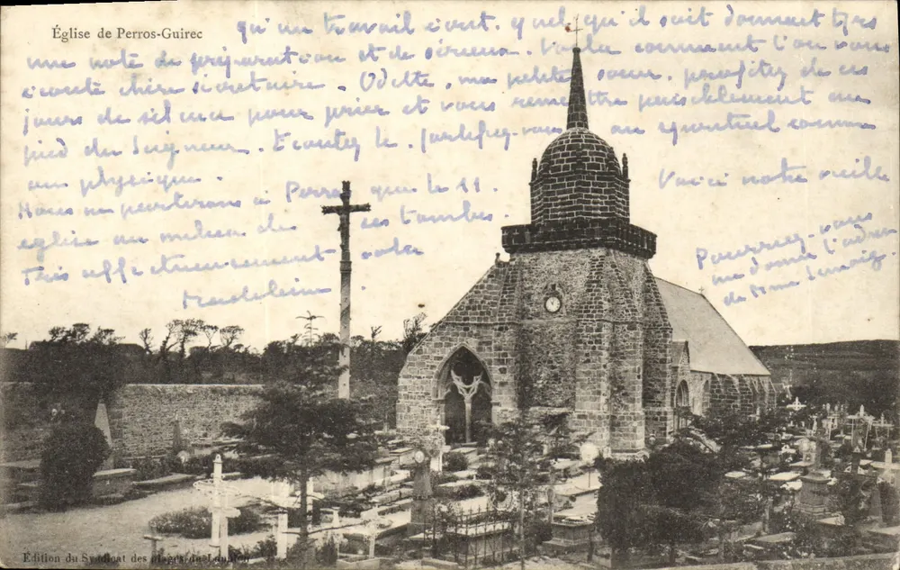 Igreja de Perros-Guirec — vista da igreja e do cemitério — Edição do Sindicato dos Departamentos - Frente