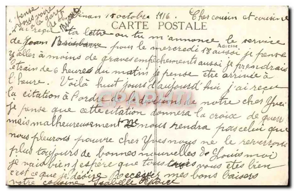 Dinan — Statue de Beaumanoir — éditeur Artaud et Nozais - Verso