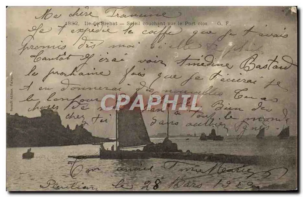 Insel Brehat — Sonnenuntergang am geschlossenen Hafen — Verlag Romaine & Delpeur, Nr. 103 - Vorderseite