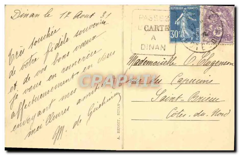 Dinan — Velhas Casas do Apport — A. Benoit, Dinan - Verso