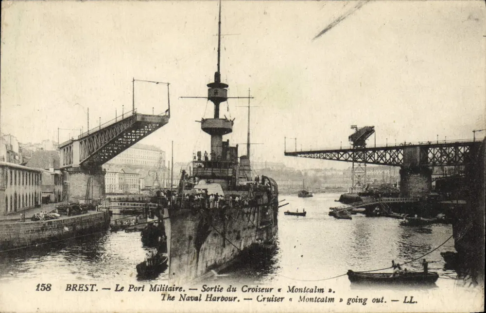 Brest — Der Militärhafen — Abfahrt des Kreuzers « Montcalm » — LL, n°158 - Vorderseite