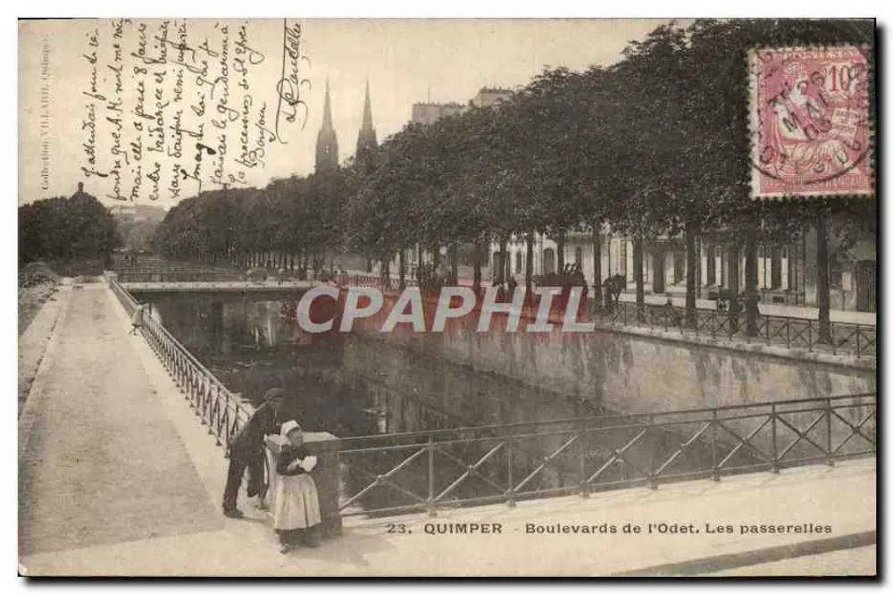 Quimper - Boulevards de l'Odet, Les passerelles — éditeur Carte-Postale de Quimper, n°23 - Frente