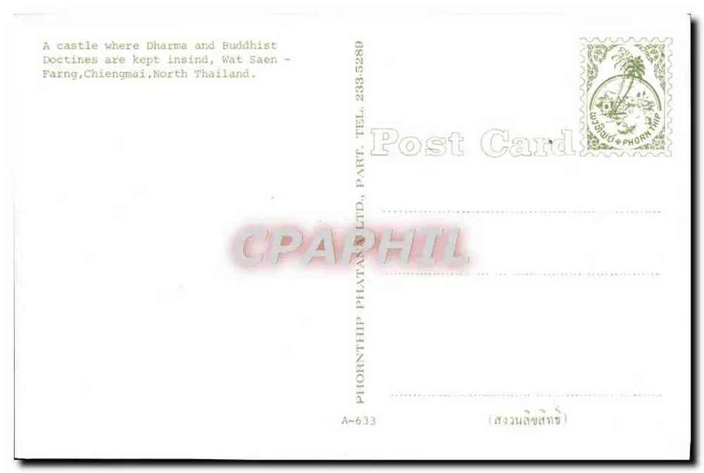 Wat Saen - Chiang Mai - Thailand — Verlag Phornthip Phatana Ltd, Serie A-633 - Rückseite