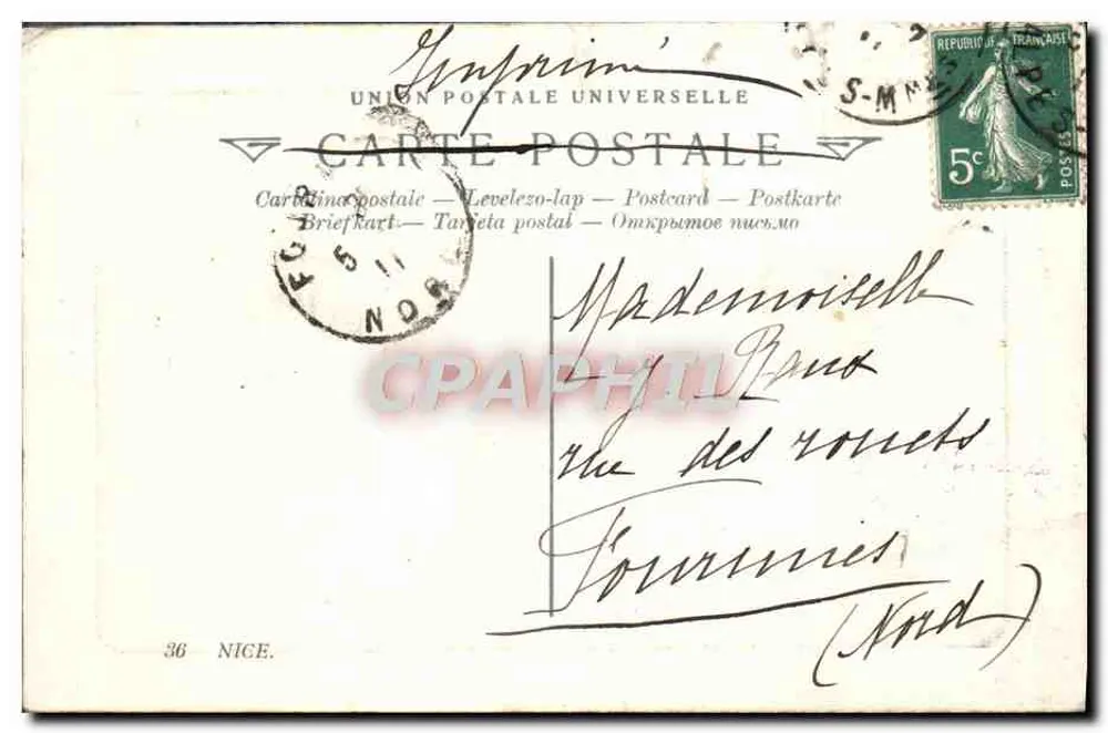 Vue Générale de la Promenade des Anglais — NICE — éditeur Union Postale Universelle - Rückseite