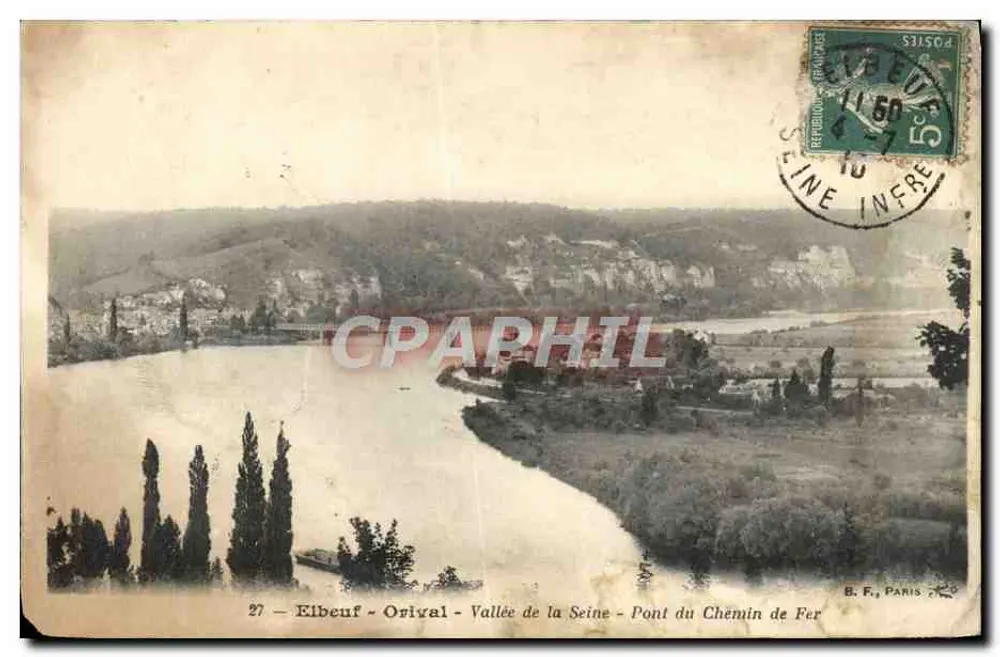 Elbeuf - Orival - Tal der Seine - Eisenbahnbrücke — B. F., Paris, Nr. 27 - Vorderseite