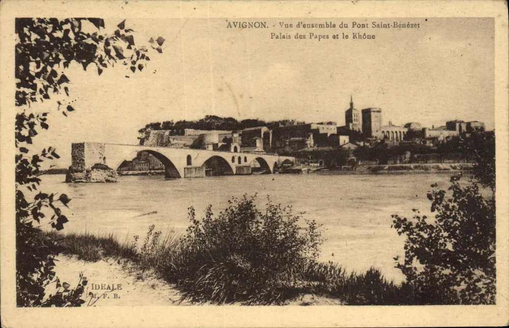 Avignon - Blick auf den Pont Saint-Bénézet, Palais des Papes und den Rhône — künstlerische Ausgabe 'IDÉALE' n° F.B. - Vorderseite