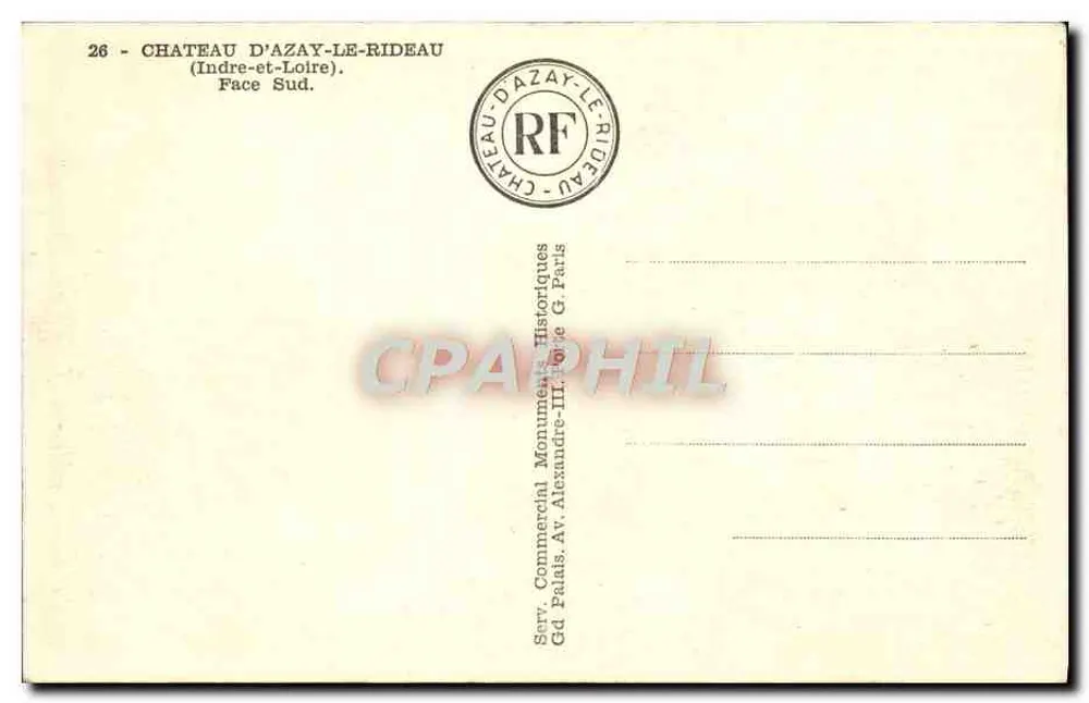 Castelo de Azay-le-Rideau — Face Sul — Editor G. Pauss - Verso