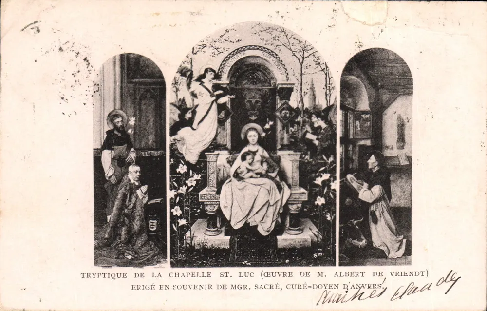 Tryptique de la chapelle Saint-Luc — œuvre de M. Albert de Vriendt — érigé en souvenir de Mgr. Sacré, curé-doyen d'Anvers - Vorderseite