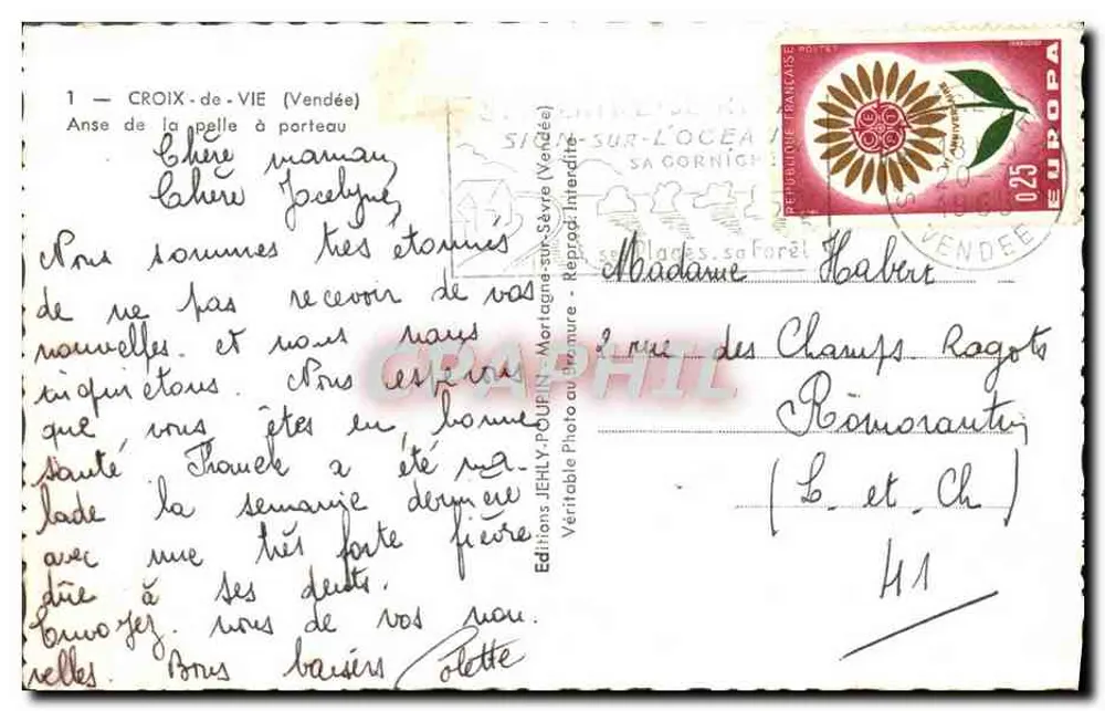 Croix-de-Vie (Vendée) — Anse de la Pelle à Porteau — Jély - Rückseite