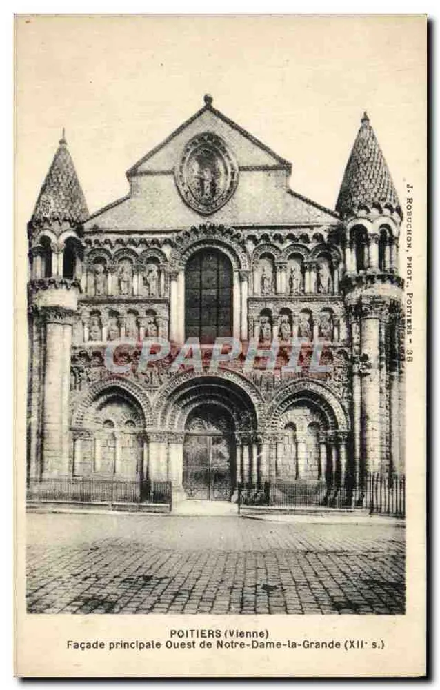 Poitiers (Vienne) — Hauptwestfassade der Notre-Dame-la-Grande (12. Jahrhundert) — J. Robuchon, Foto. Poitiers - 38 - Vorderseite