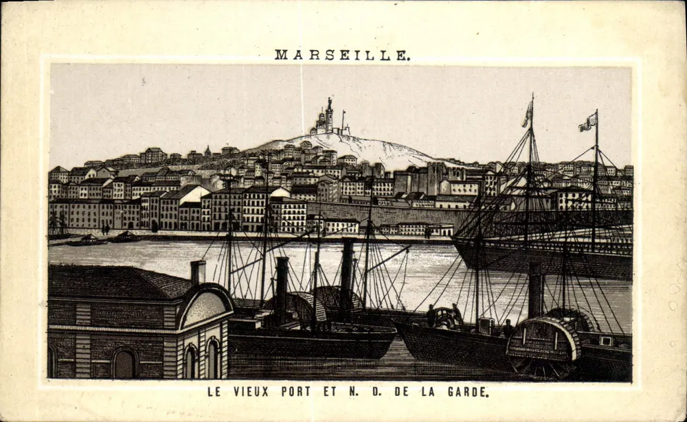 Marseille — Der Vieux Port und N.D. de la Garde — Verlag gedruckt auf der Karte - Vorderseite