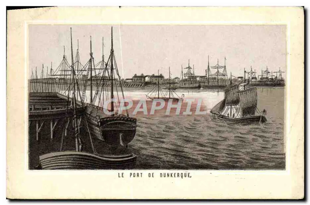 Le Port de Dunkerque — vue du port avec plusieurs navires à voile — éditeur non identifié - Frente