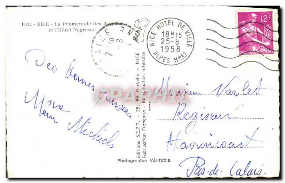 Nice - Die Promenade des Anglais und das Hotel Negresco — Éditions S.E.P.T. - französische Herstellung - Rückseite