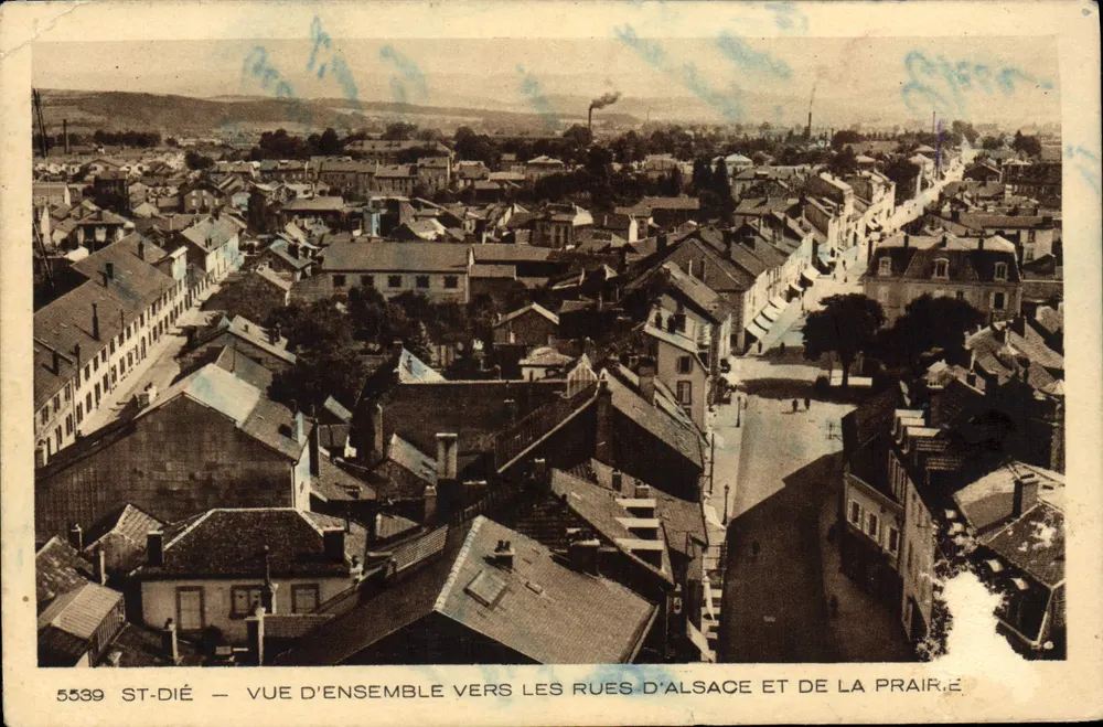 St-Dié — Allgemeiner Blick in die Straßen von Elsass und Prairie — Verlag BRAUN & Cie, Druck Dornach - Vorderseite