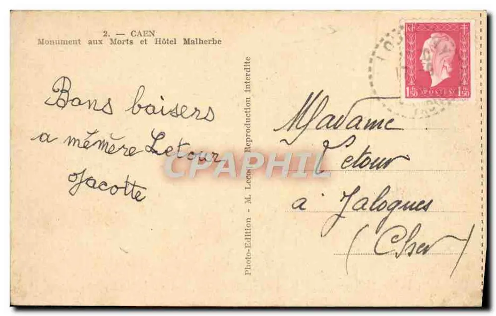 Caen — Monument aux Morts und Hôtel Malherbe — Photo-Edition M. Leem - Rückseite