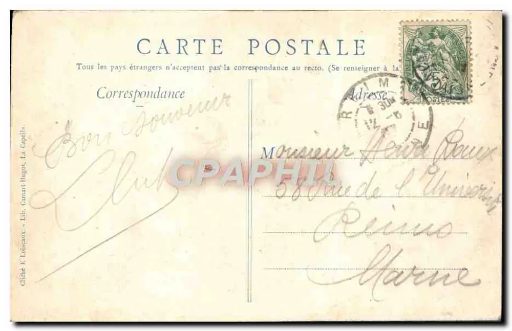 La Capelle, la nuit — L'Église — Éditeur Lib. Camart (Lugol) - n° 1000 - Verso