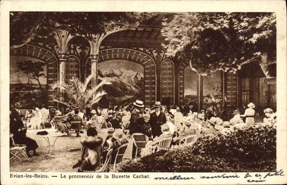 Evian-les-Bains — Der Promenadengang des Cafés Cachat — Verleger: Imp. Minerva - Vorderseite