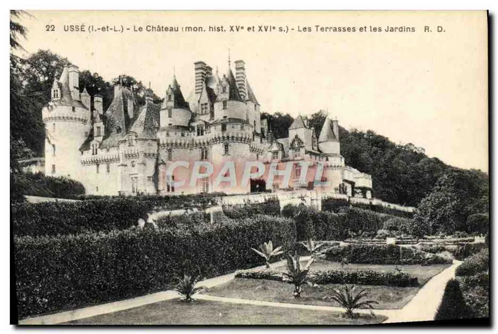 Ussé (Loir-et-Cher) - Schloss (Denkmal, 15. und 16. Jahrhundert) - Terrassen und Gärten R. D. - Vorderseite