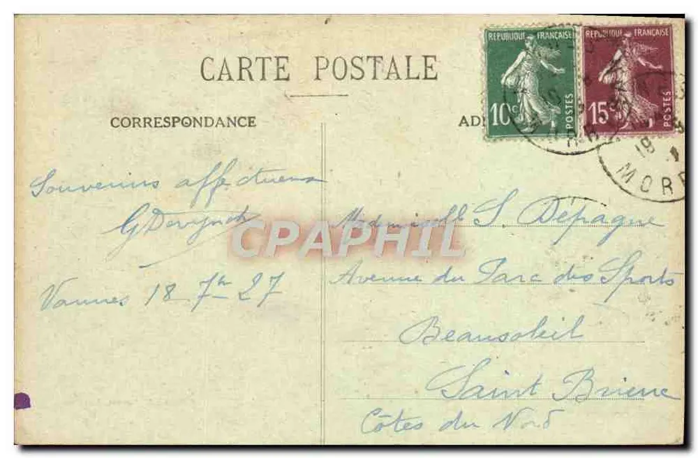 VANNES - La Garenne — Coleção H. Laurent, Port-Louis, n° 3221 - Verso
