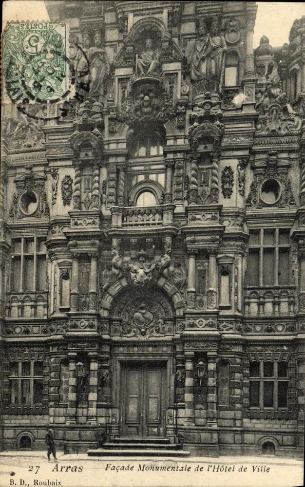 Arras — Fachada Monumental del Ayuntamiento — B. D., Roubaix, n°27 - Anverso