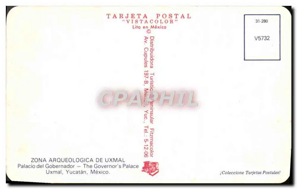 Palácio do Governador — Uxmal, Yucatán — Distribuidora Turística Peninsula - Verso