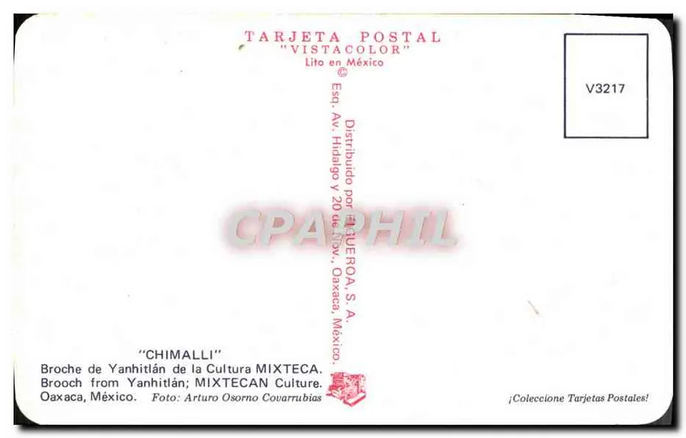 Schmuckstecknadel 'Chimalli' — Yanhuitlán, Oaxaca — Mixteka-Kultur — Verlag Vistacolor, Nr. V3217 - Rückseite