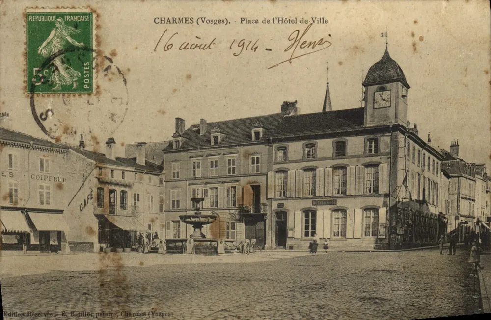 Charmes (Vosges) - Plaza del Ayuntamiento — Edición Reservada, E. B. Tillot, pintor, Charmes (Vosges) - Anverso