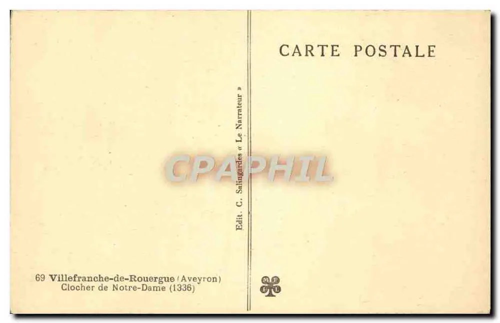 Villefranche-de-Rouergue — Turm der Notre-Dame (1336) — Edit. C. Saligardes « Le Narrateur » - Rückseite