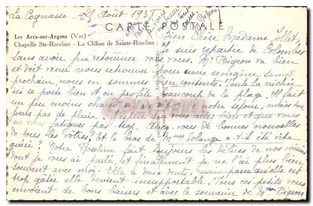 Les Arcs-sur-Argens (Var) — Kapelle Sainte-Roseline — Ansicht der Reliquienschale der heiligen Roseline — Verlag: Postkarte - Rückseite