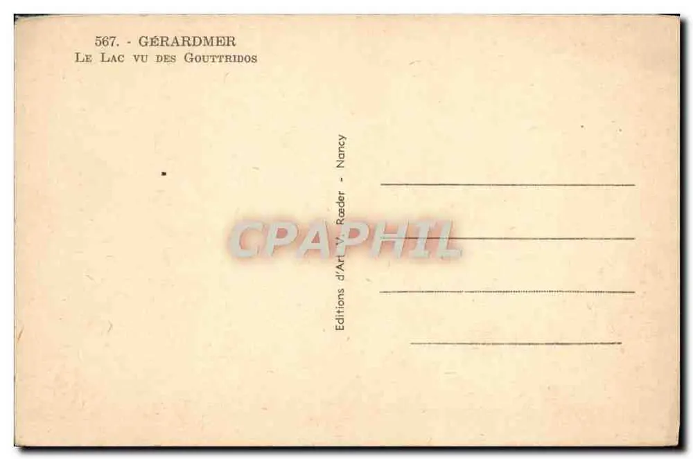 Gérardmer - O Lago visto dos Gouttridos — Edições d'Art V. Rœder, Nancy - Verso