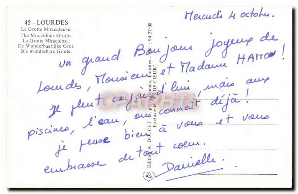 Lourdes — A Grotta Milagrosa — Edição A. DOUCET, n°45 - Verso