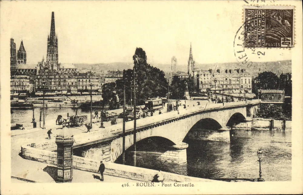 Rouen - Pont Corneille — vista do rio e da catedral — edição La Cigogne, n° 416 - Frente