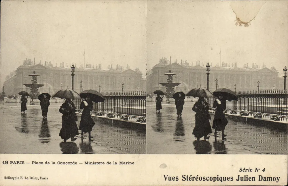 Paris — Place de la Concorde — Ministerium für Marine — Heliotypie E. Le Deley, Paris — Serie Nr. 4 — Stereoskopische Ansichten Julien Damoy - Vorderseite