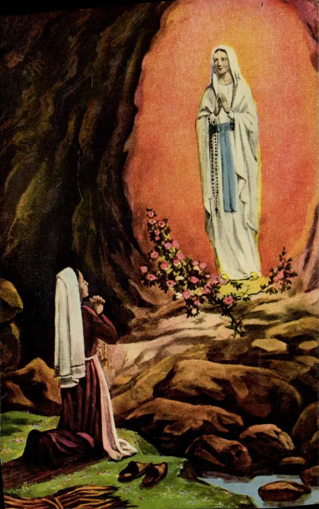 Erscheinung der T.S. Jungfrau bei Bernadette Soubrout im Jahr 1858 — Editions E. Quinault, n°80 - Vorderseite