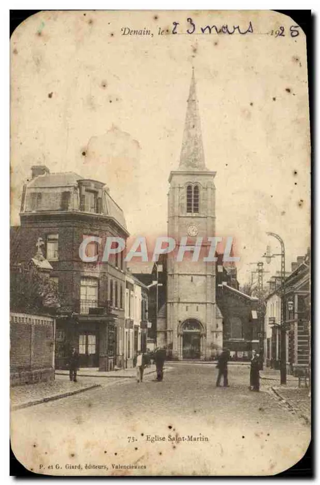 Denain, kerk van Sint-Maarten — uitzicht op de plein met klokkentoren — P. et G. Giard, uitgever, Valenciennes, n°75 - Voorkant