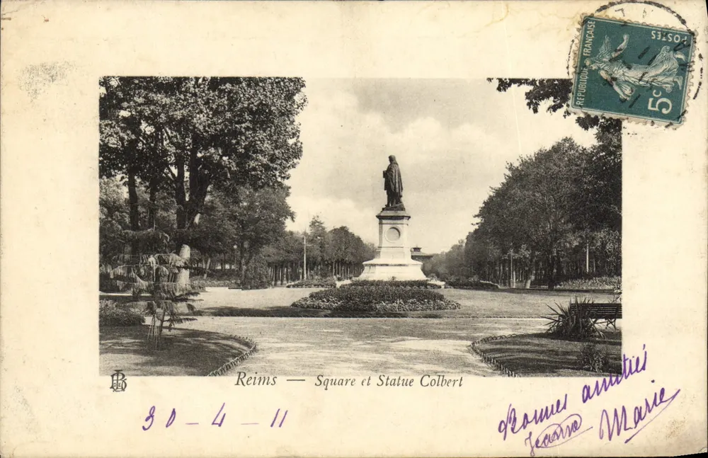 Reims — Praça e Estátua de Colbert — B. R. editor - Frente
