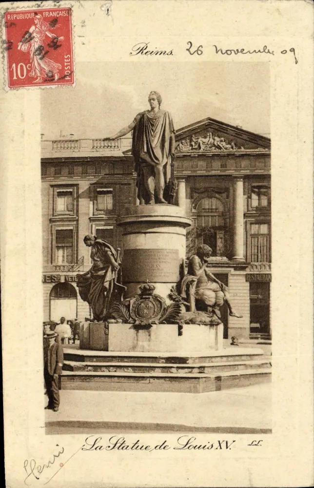 Reims — Statue de Louis XV — Éditeur : LL. (imprimé en bas) - Frente