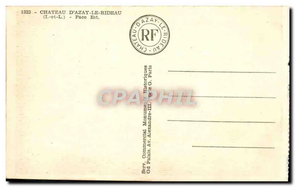 Castelo de Azay-le-Rideau — face leste — Service Commercial Monuments Historiques, Paris - Verso