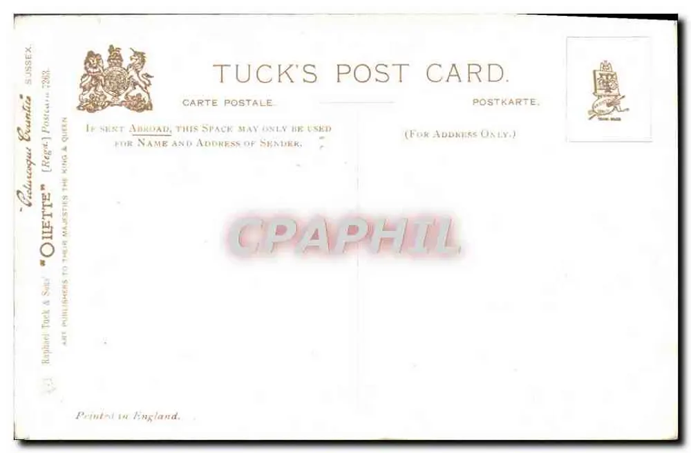 Fittleworth Bridge, Sussex — Ansicht eines Steinbrückens über einen Fluss — Tuck's Post Card n°7283 - Rückseite
