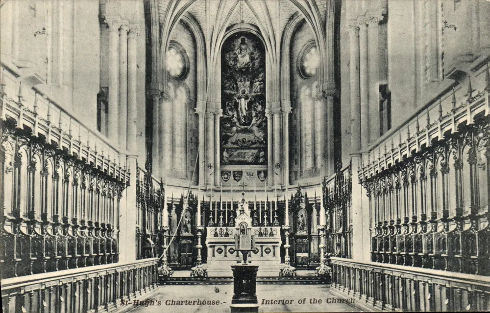 Innenansicht der St-Hugh's Charterhouse — Ansicht des Chors und Altars — Verleger Victor Pazzon, Seriennummer nicht sichtbar - Vorderseite