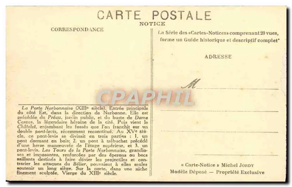La Cité de Carcassonne — La Porte Narbonnaise — Michel Jordy, n°12 - Verso