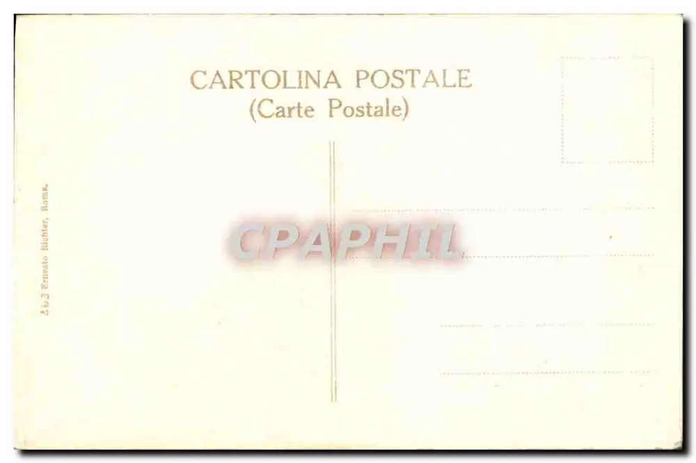 Roma - Raffaello. A Poesia (Vaticano) — gravura circular representando uma figura alada segurando uma lira, cercada de putti com inscrições latinas - Verso