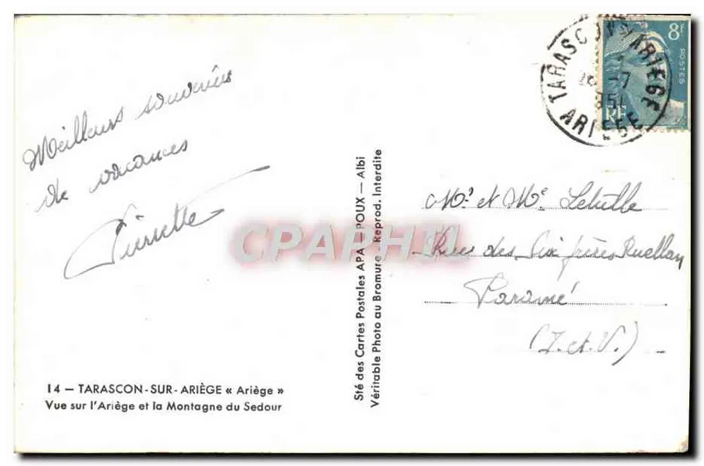 Tarascon-sur-Ariège — Ansicht der Ariège und der Sedour-Berg — APA POUX Postkartenfirma — Albi - Rückseite
