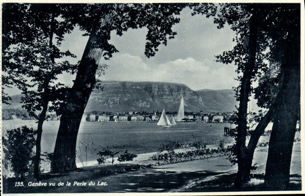 Genebra vista da Perla do Lago — vista do lago com barcos a vela — editor ETORI, Genebra, n° 155 - Frente