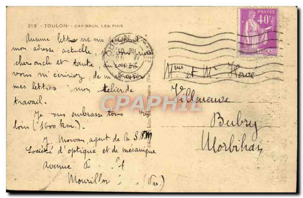 Cap Brun, Les Pins — vista da costa — editor Léon S. Béthune, n° 213 - Verso