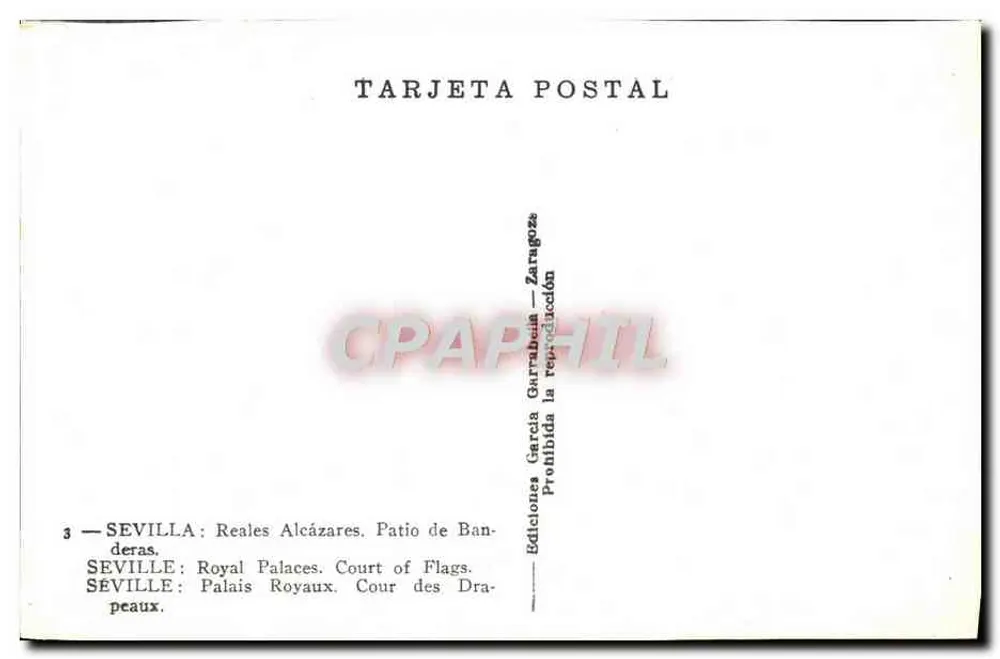Seville — Königliche Paläste. Hof der Fahnen — Verlag García Garraldeza, n°3 - Rückseite